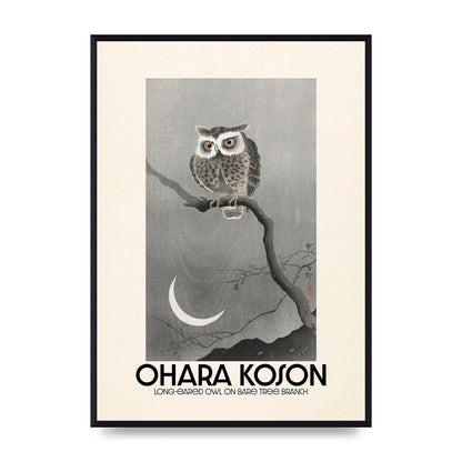Ohara Koson Long Eared Owl On Bare Tree Branch Art For The Home - A2 framed