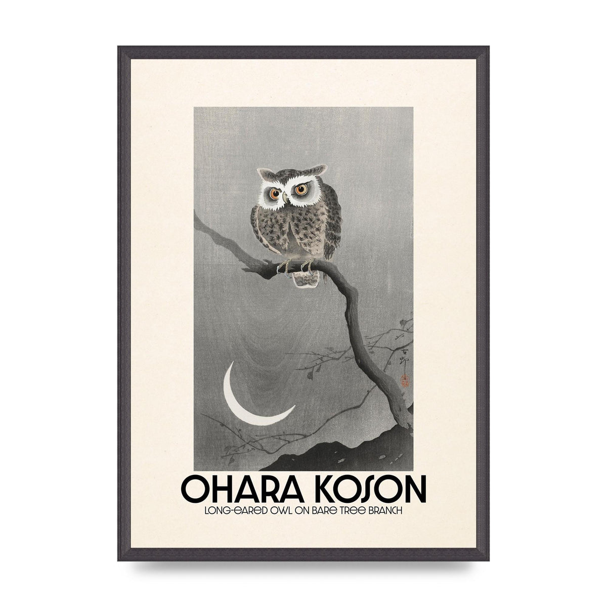 Ohara Koson Long Eared Owl On Bare Tree Branch Art For The Home - A2 framed