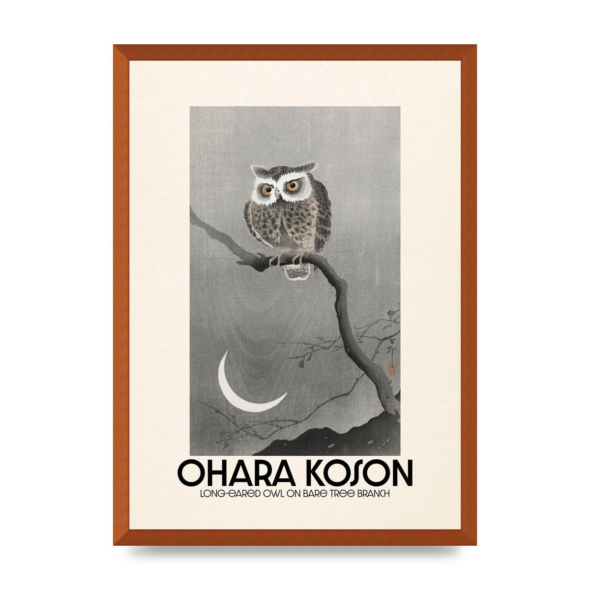 Ohara Koson Long Eared Owl On Bare Tree Branch Art For The Home - A2 framed