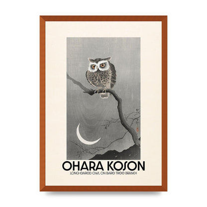 Ohara Koson Long Eared Owl On Bare Tree Branch Art For The Home - A2 framed