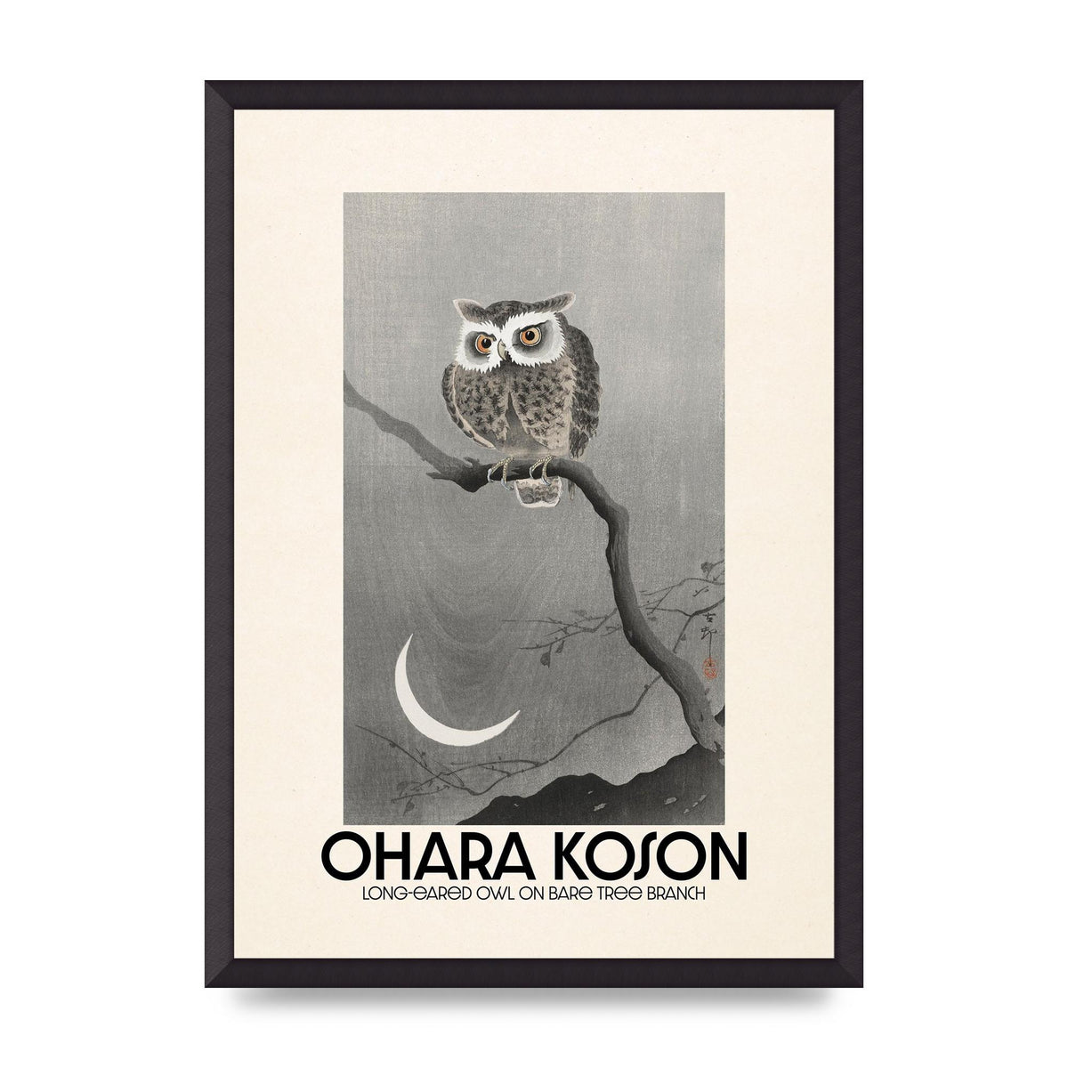 Ohara Koson Long Eared Owl On Bare Tree Branch Art For The Home - A2 framed