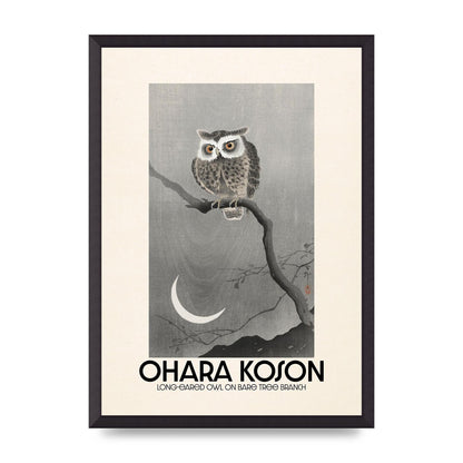 Ohara Koson Long Eared Owl On Bare Tree Branch Art For The Home - A2 framed