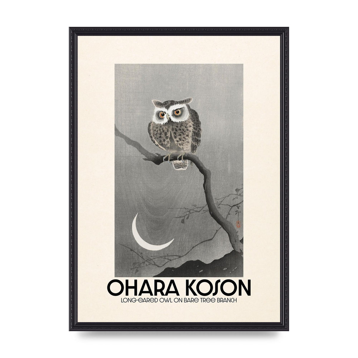 Ohara Koson Long Eared Owl On Bare Tree Branch Art For The Home - A2 framed
