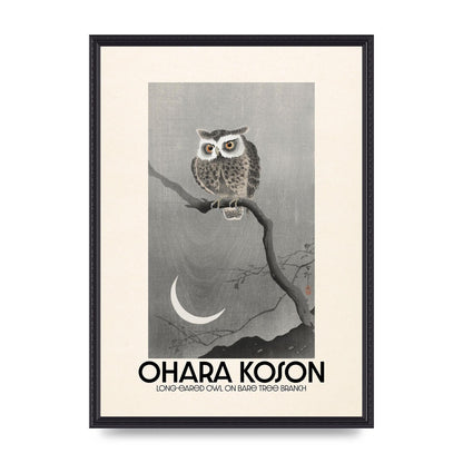Ohara Koson Long Eared Owl On Bare Tree Branch Art For The Home - A2 framed