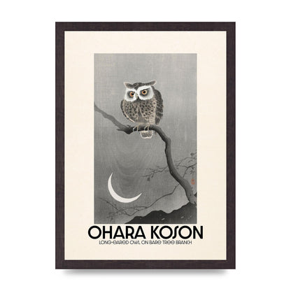 Ohara Koson Long Eared Owl On Bare Tree Branch Art For The Home - A3 framed