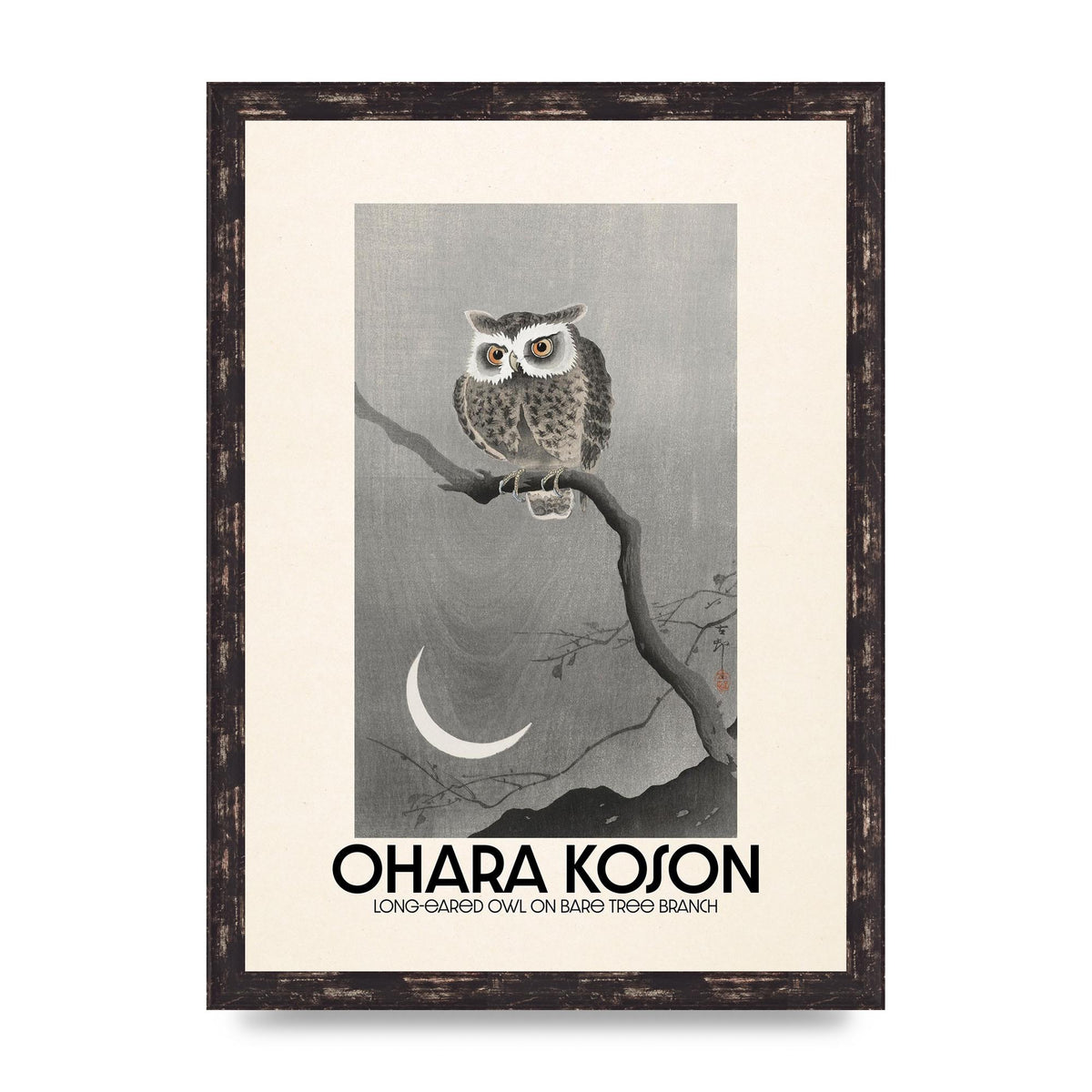 Ohara Koson Long Eared Owl On Bare Tree Branch Art For The Home - A3 framed