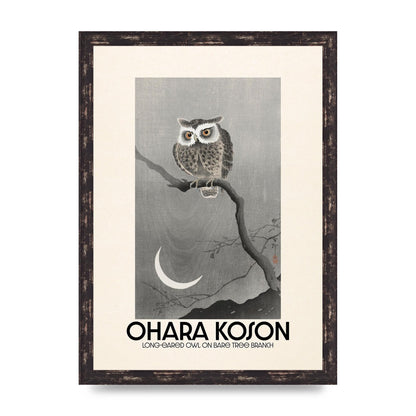 Ohara Koson Long Eared Owl On Bare Tree Branch Art For The Home - A3 framed