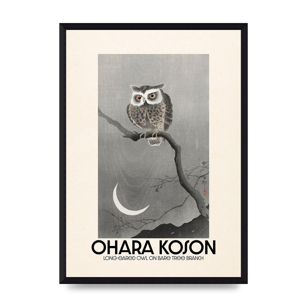 Ohara Koson Long Eared Owl On Bare Tree Branch Art For The Home - A3 framed
