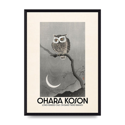 Ohara Koson Long Eared Owl On Bare Tree Branch Art For The Home - A3 framed
