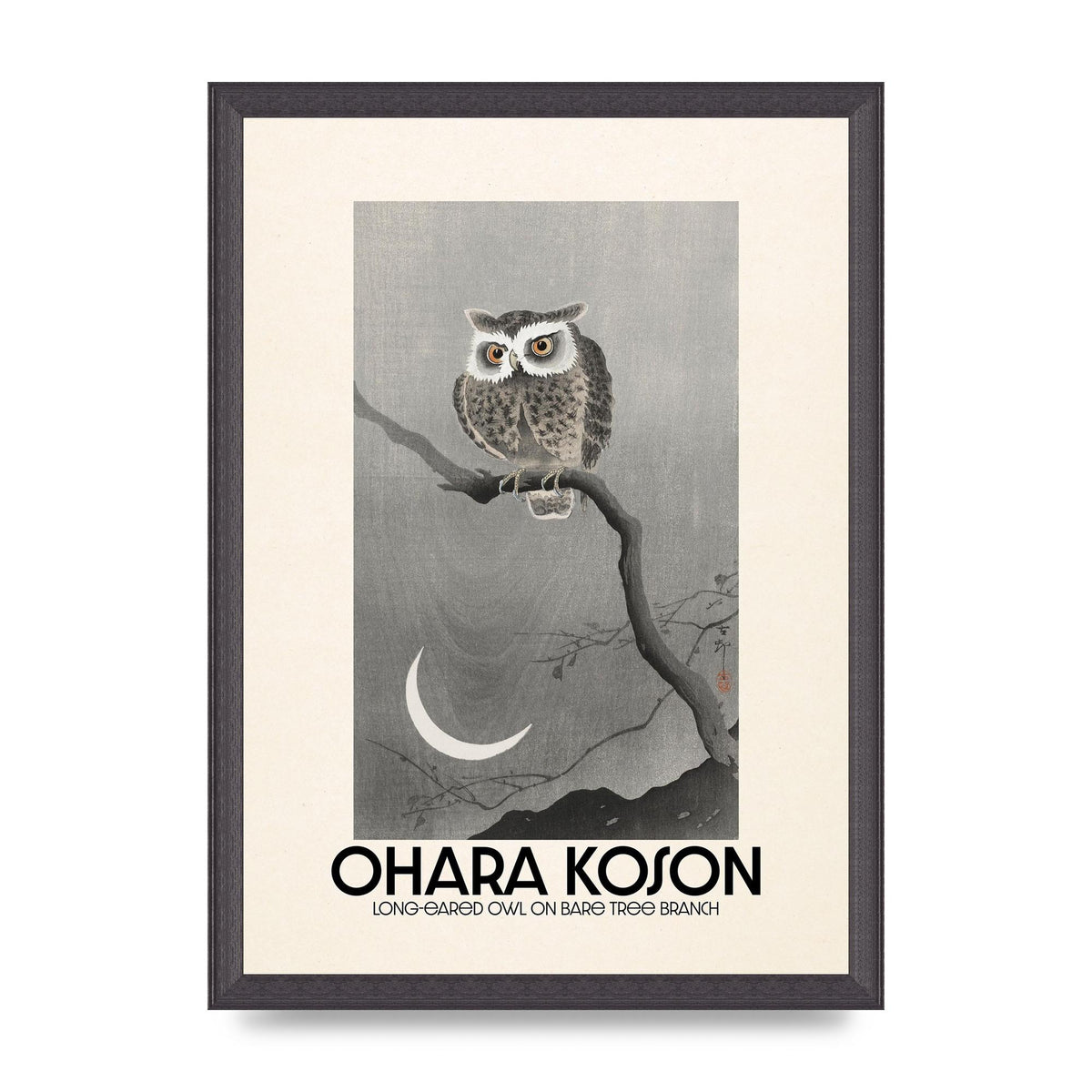 Ohara Koson Long Eared Owl On Bare Tree Branch Art For The Home - A3 framed