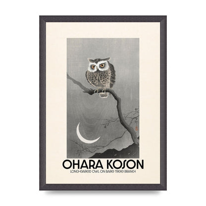 Ohara Koson Long Eared Owl On Bare Tree Branch Art For The Home - A3 framed