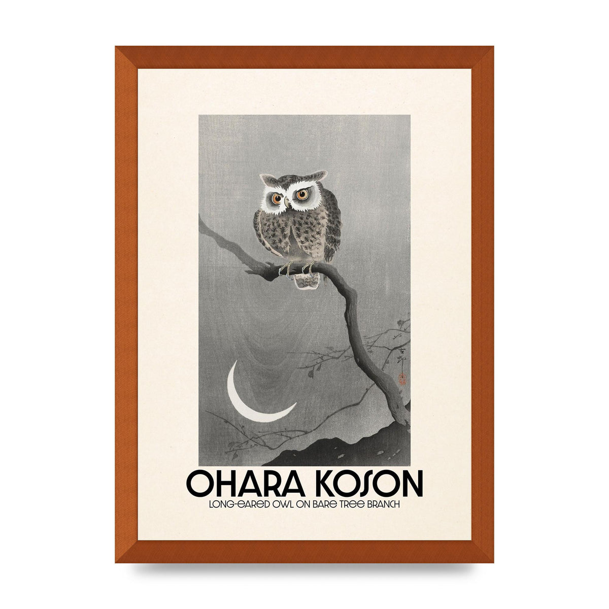 Ohara Koson Long Eared Owl On Bare Tree Branch Art For The Home - A3 framed