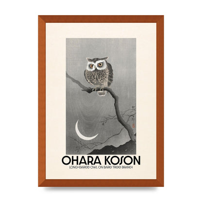Ohara Koson Long Eared Owl On Bare Tree Branch Art For The Home - A3 framed