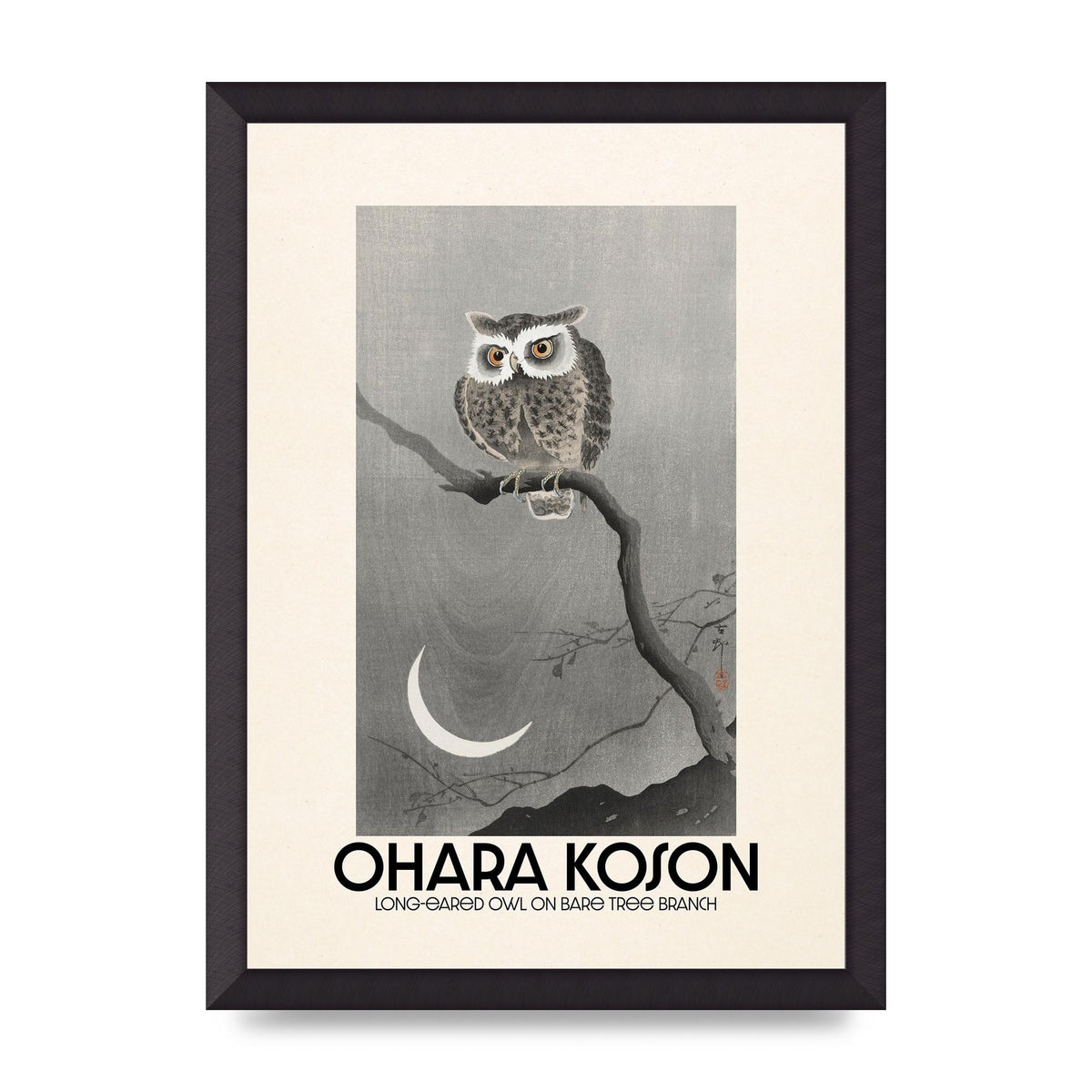 Ohara Koson Long Eared Owl On Bare Tree Branch Art For The Home - A3 framed