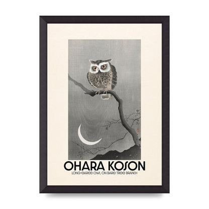 Ohara Koson Long Eared Owl On Bare Tree Branch Art For The Home - A3 framed