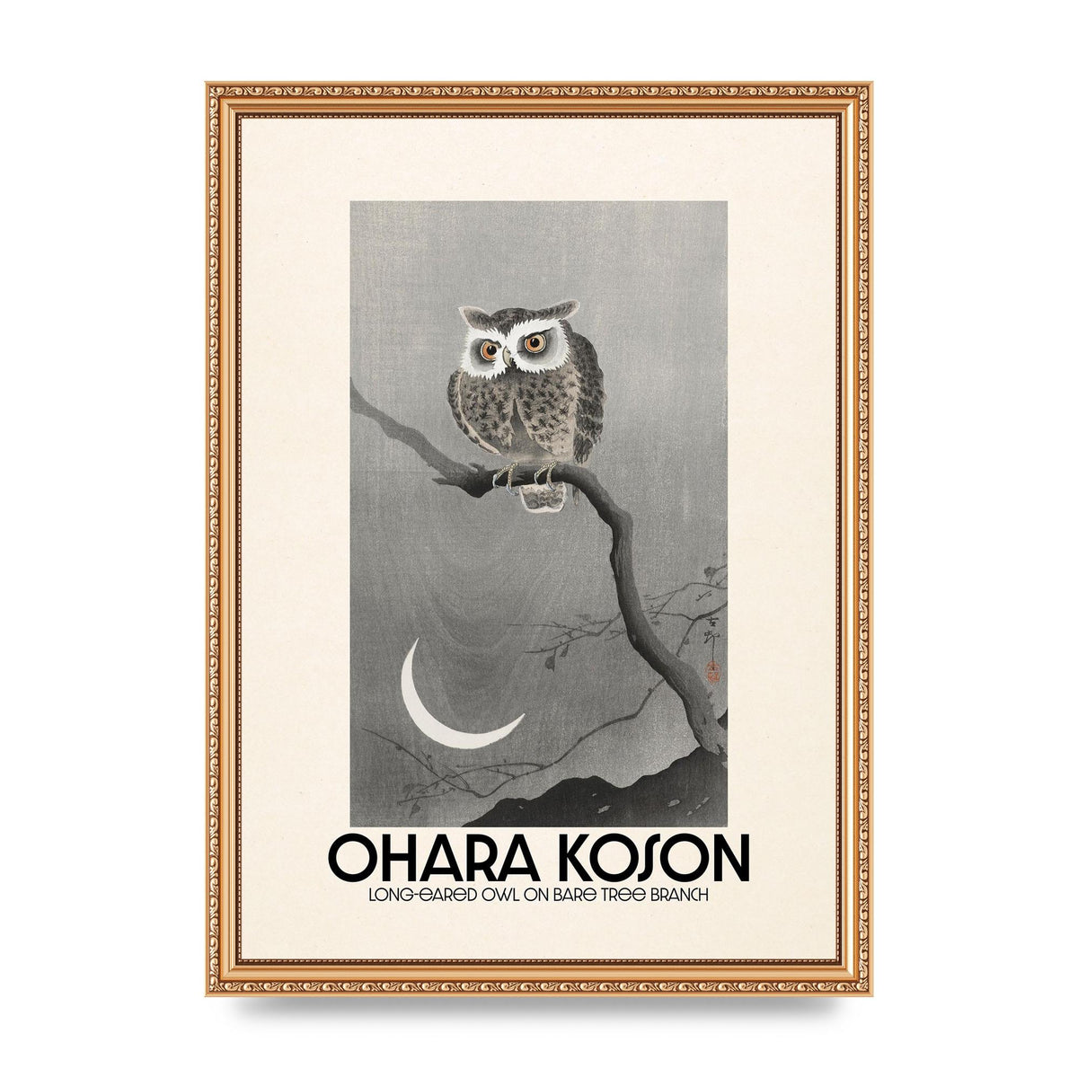 Ohara Koson Long Eared Owl On Bare Tree Branch Art For The Home - A3 framed