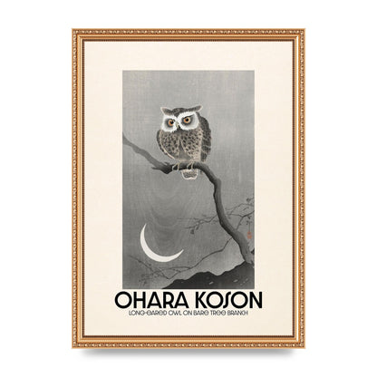 Ohara Koson Long Eared Owl On Bare Tree Branch Art For The Home - A3 framed