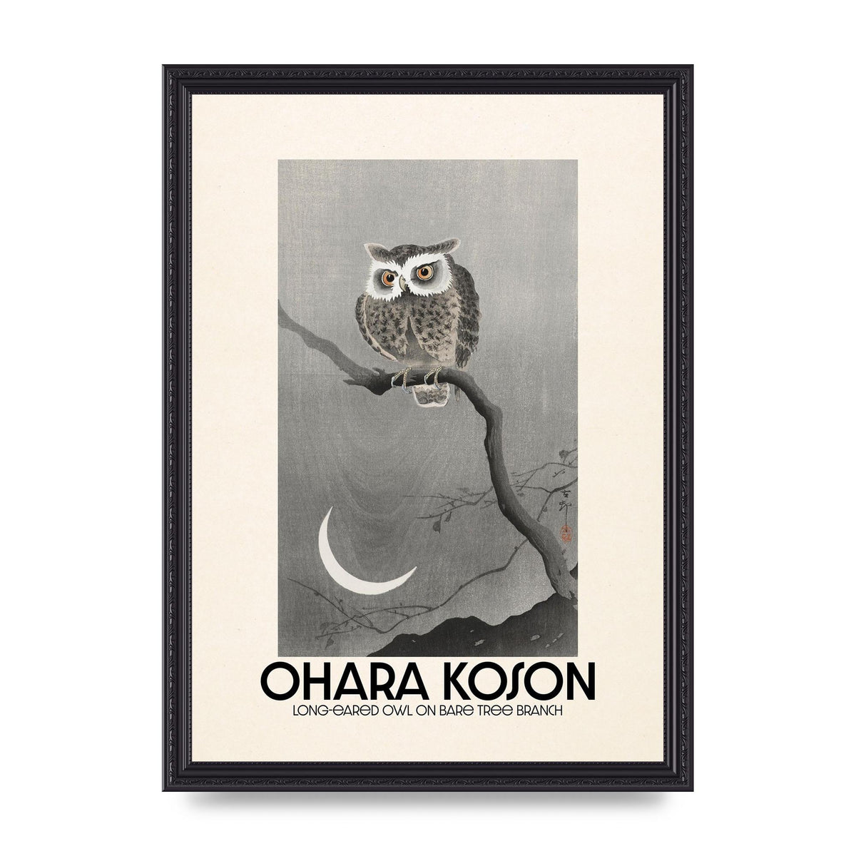 Ohara Koson Long Eared Owl On Bare Tree Branch Art For The Home - A3 framed