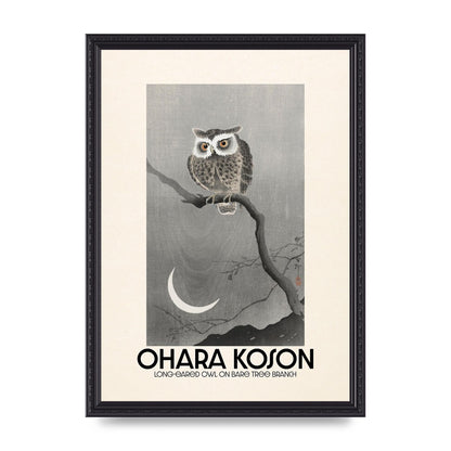 Ohara Koson Long Eared Owl On Bare Tree Branch Art For The Home - A3 framed