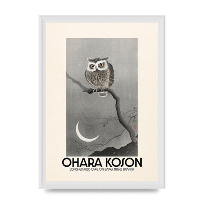 Ohara Koson Long Eared Owl On Bare Tree Branch Art For The Home - A3 framed