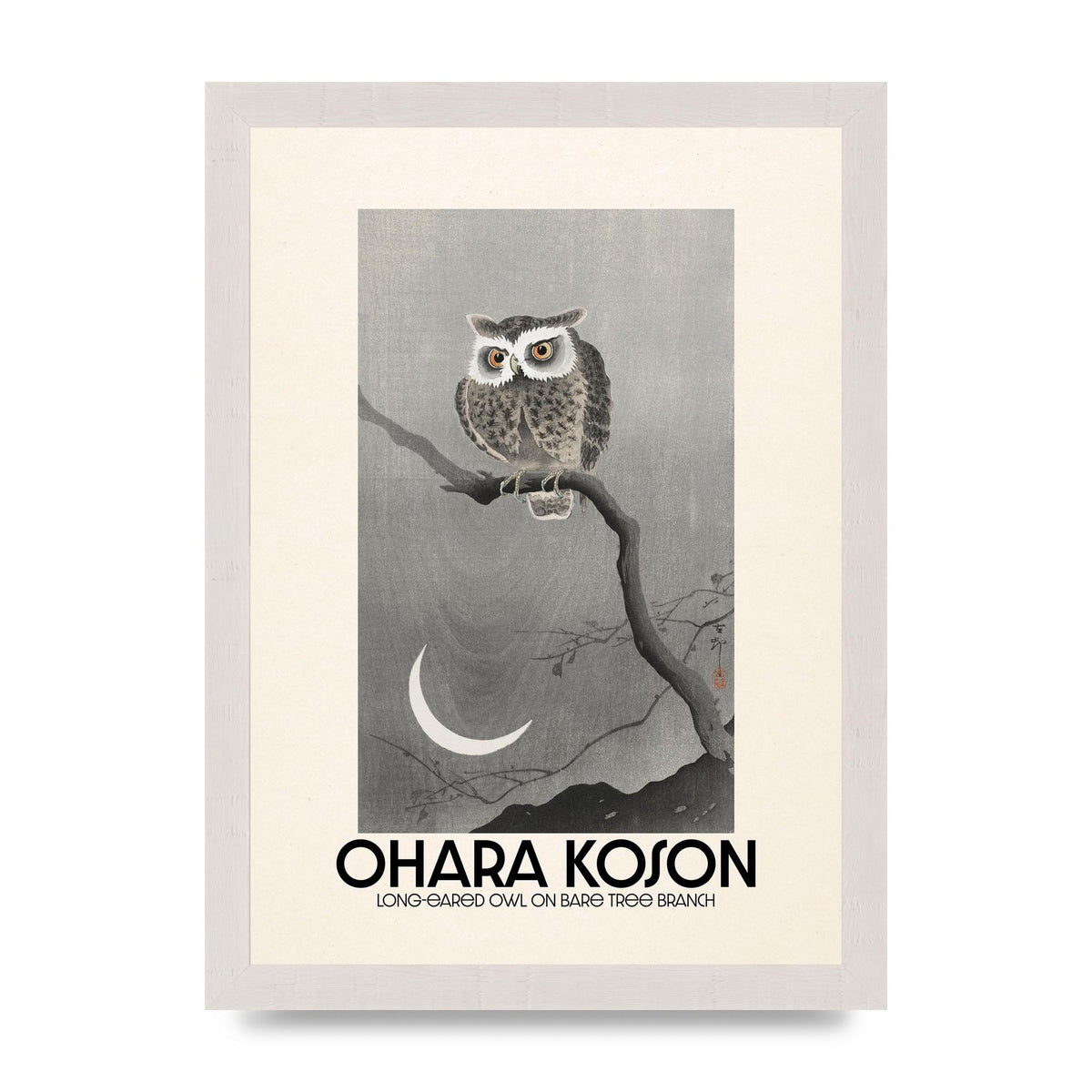 Ohara Koson Long Eared Owl On Bare Tree Branch Art For The Home - A4 framed