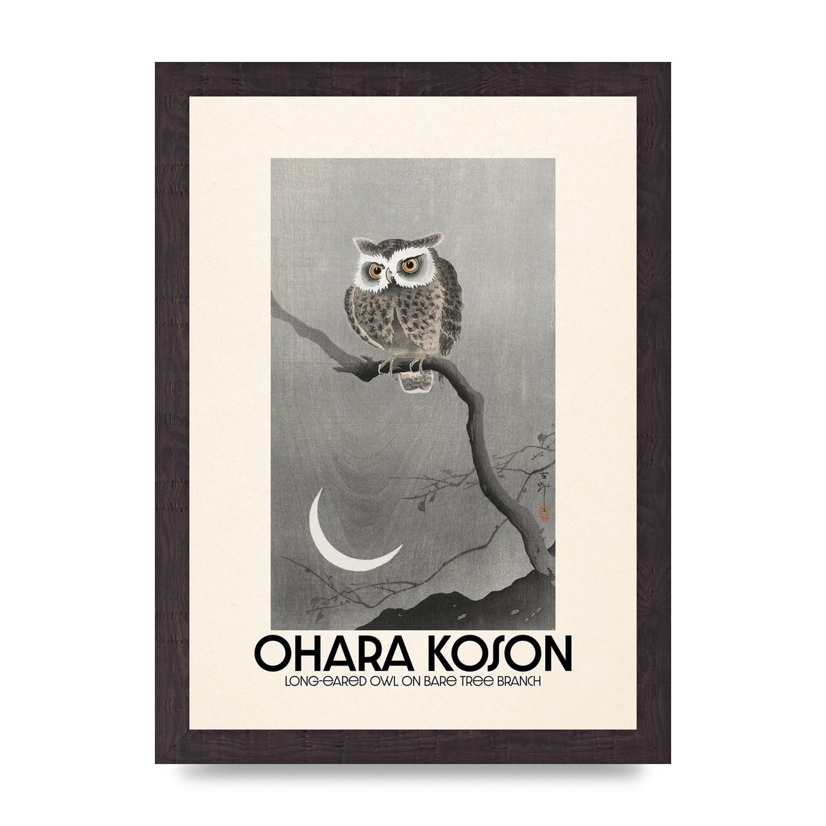 Ohara Koson Long Eared Owl On Bare Tree Branch Art For The Home - A4 framed