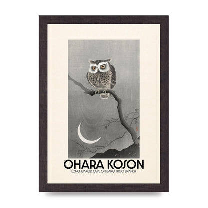 Ohara Koson Long Eared Owl On Bare Tree Branch Art For The Home - A4 framed