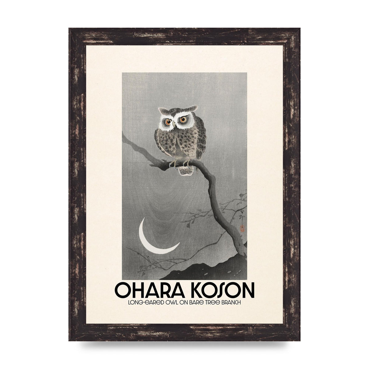 Ohara Koson Long Eared Owl On Bare Tree Branch Art For The Home - A4 framed