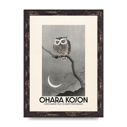 Ohara Koson Long Eared Owl On Bare Tree Branch Art For The Home - A4 framed