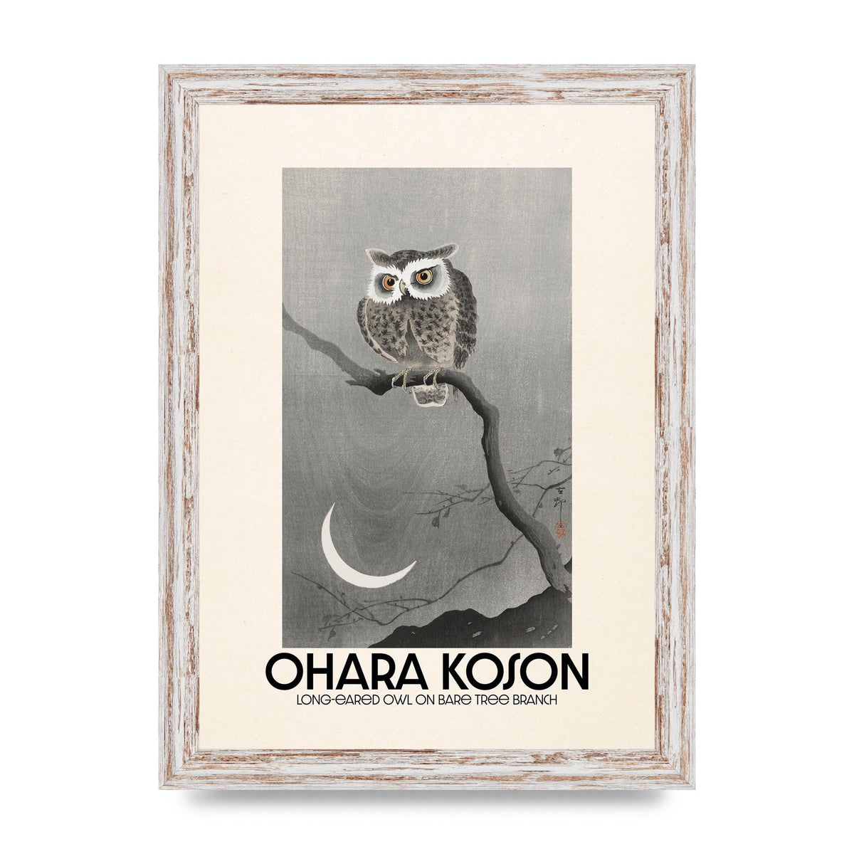 Ohara Koson Long Eared Owl On Bare Tree Branch Art For The Home - A4 framed