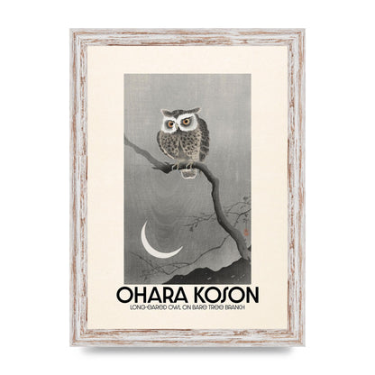 Ohara Koson Long Eared Owl On Bare Tree Branch Art For The Home - A4 framed