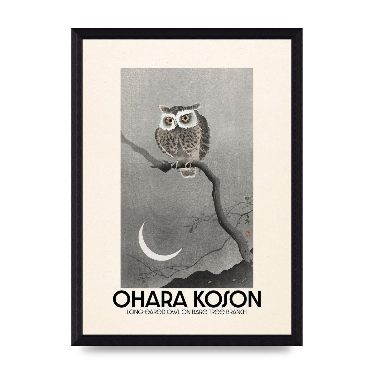 Ohara Koson Long Eared Owl On Bare Tree Branch Art For The Home - A4 framed