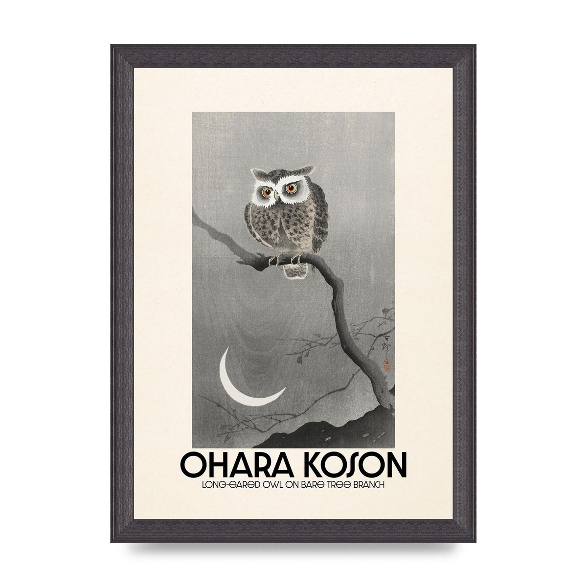 Ohara Koson Long Eared Owl On Bare Tree Branch Art For The Home - A4 framed