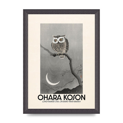 Ohara Koson Long Eared Owl On Bare Tree Branch Art For The Home - A4 framed