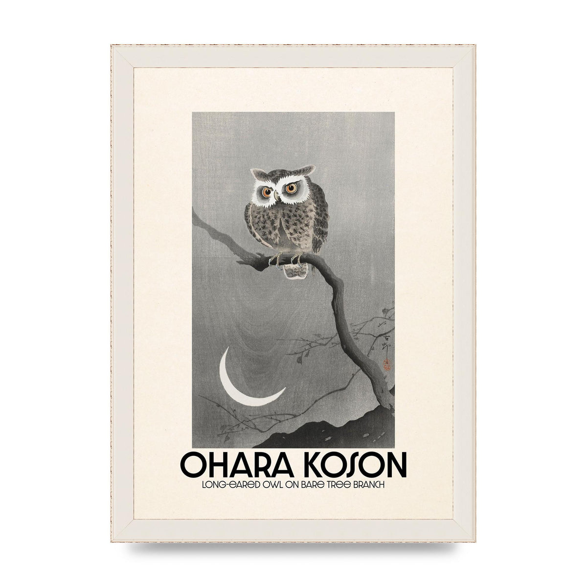 Ohara Koson Long Eared Owl On Bare Tree Branch Art For The Home - A4 framed