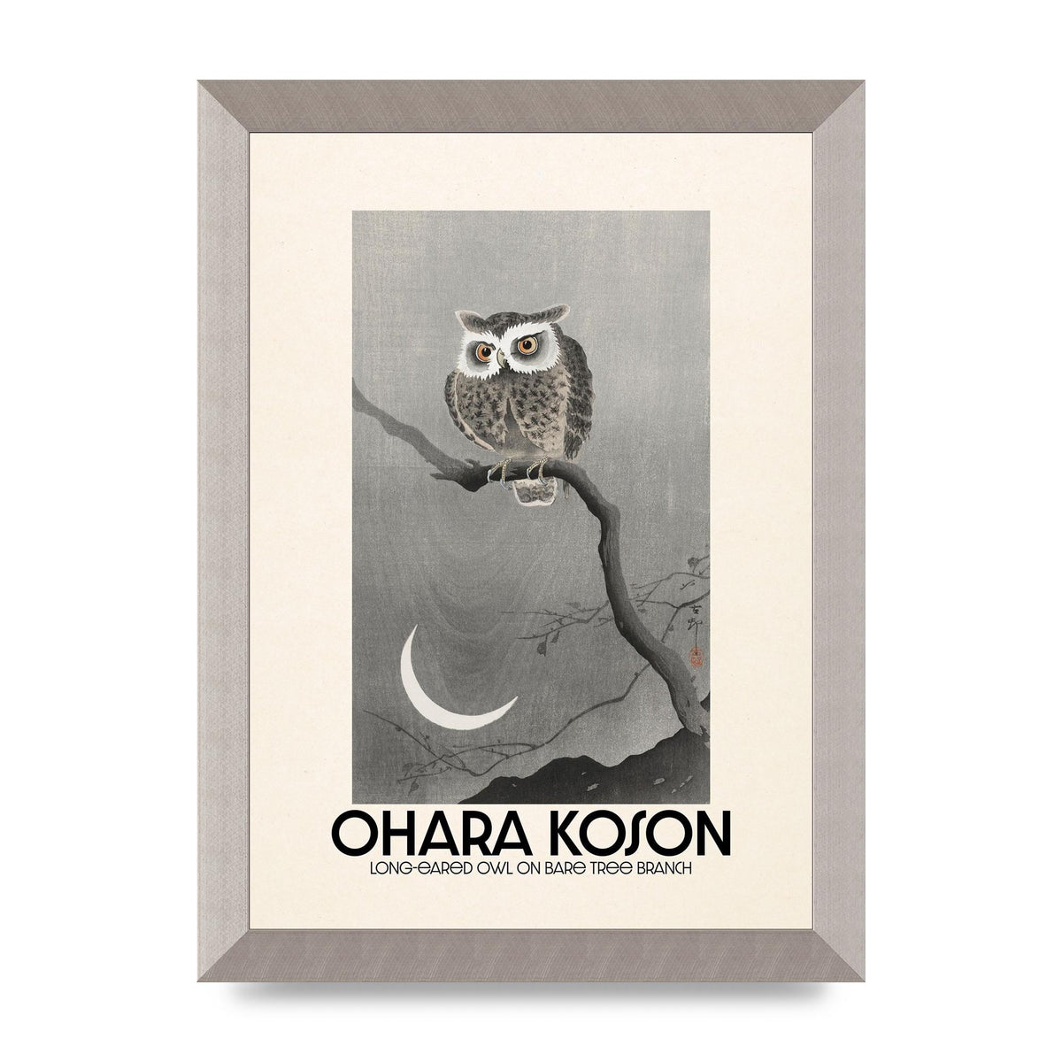 Ohara Koson Long Eared Owl On Bare Tree Branch Art For The Home - A4 framed
