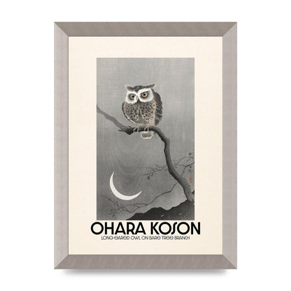 Ohara Koson Long Eared Owl On Bare Tree Branch Art For The Home - A4 framed