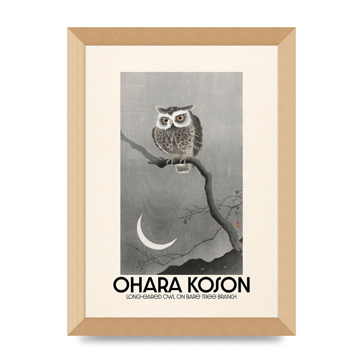 Ohara Koson Long Eared Owl On Bare Tree Branch Art For The Home - A4 framed