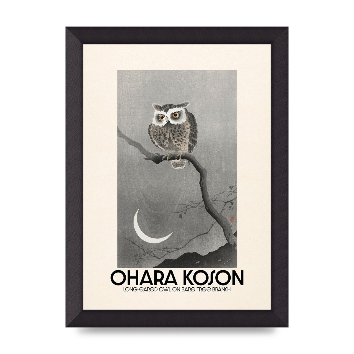 Ohara Koson Long Eared Owl On Bare Tree Branch Art For The Home - A4 framed