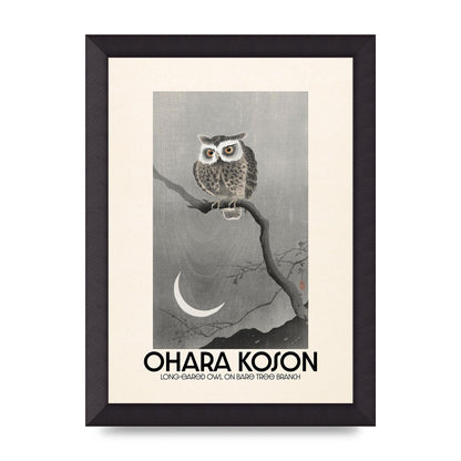 Ohara Koson Long Eared Owl On Bare Tree Branch Art For The Home - A4 framed