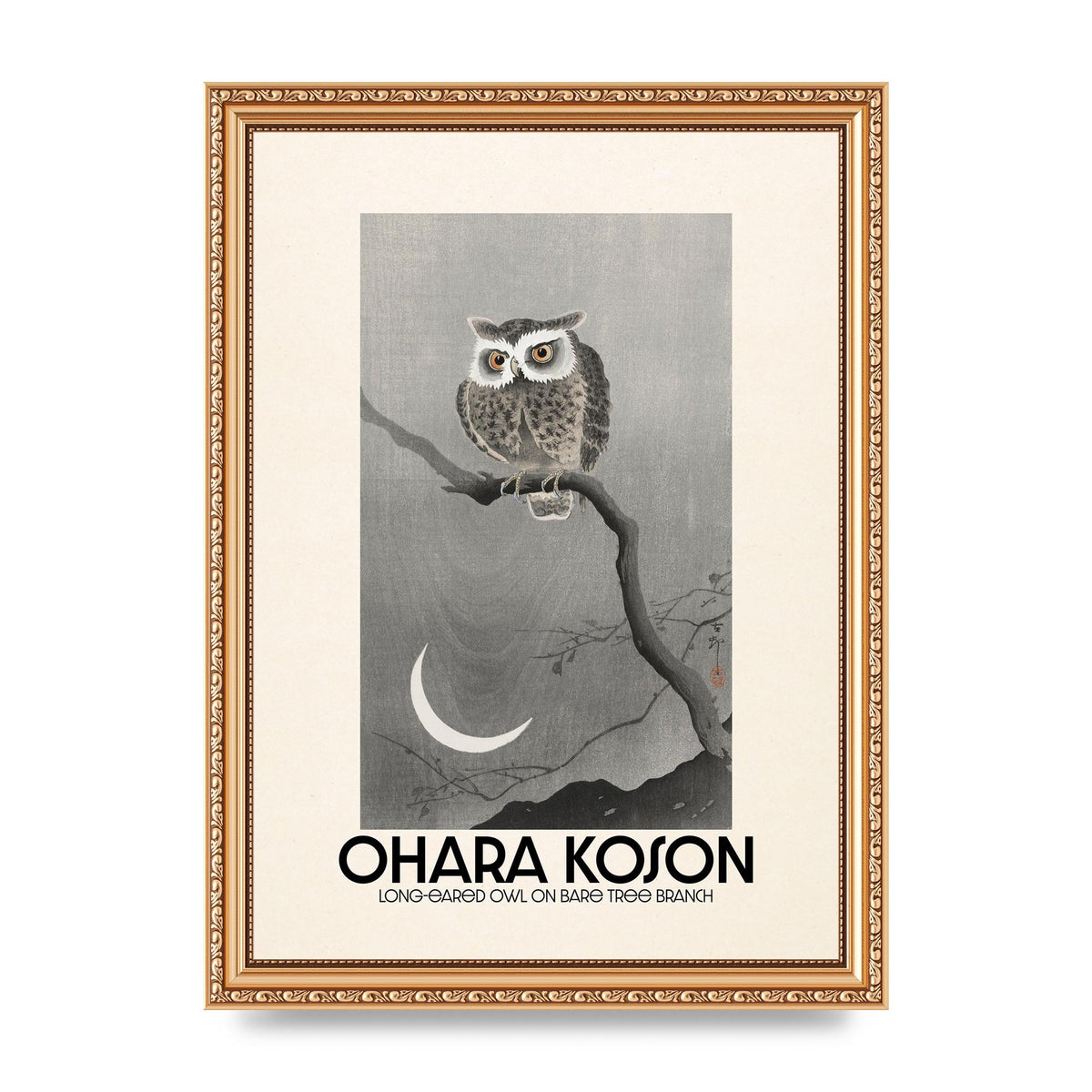 Ohara Koson Long Eared Owl On Bare Tree Branch Art For The Home - A4 framed
