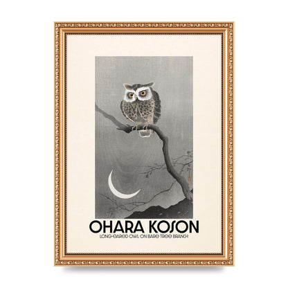 Ohara Koson Long Eared Owl On Bare Tree Branch Art For The Home - A4 framed