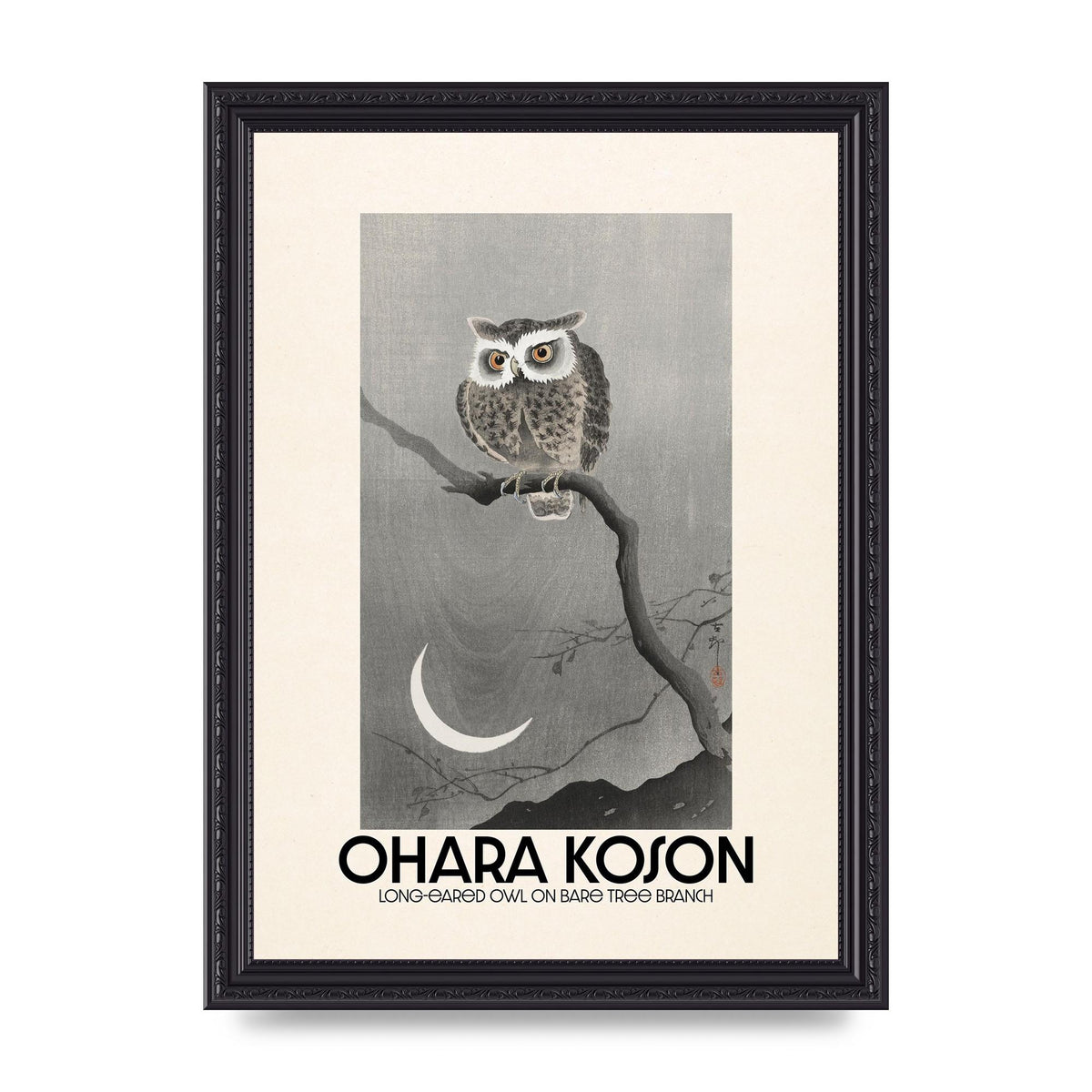 Ohara Koson Long Eared Owl On Bare Tree Branch Art For The Home - A4 framed