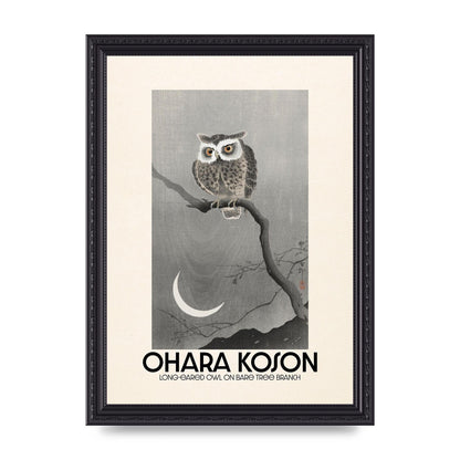 Ohara Koson Long Eared Owl On Bare Tree Branch Art For The Home - A4 framed