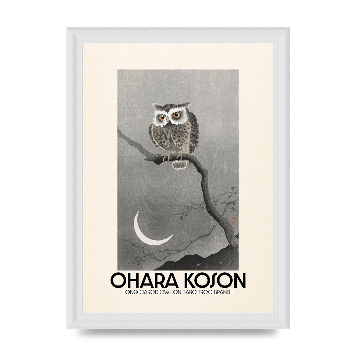 Ohara Koson Long Eared Owl On Bare Tree Branch Art For The Home - A4 framed