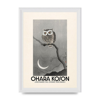 Ohara Koson Long Eared Owl On Bare Tree Branch Art For The Home - A4 framed