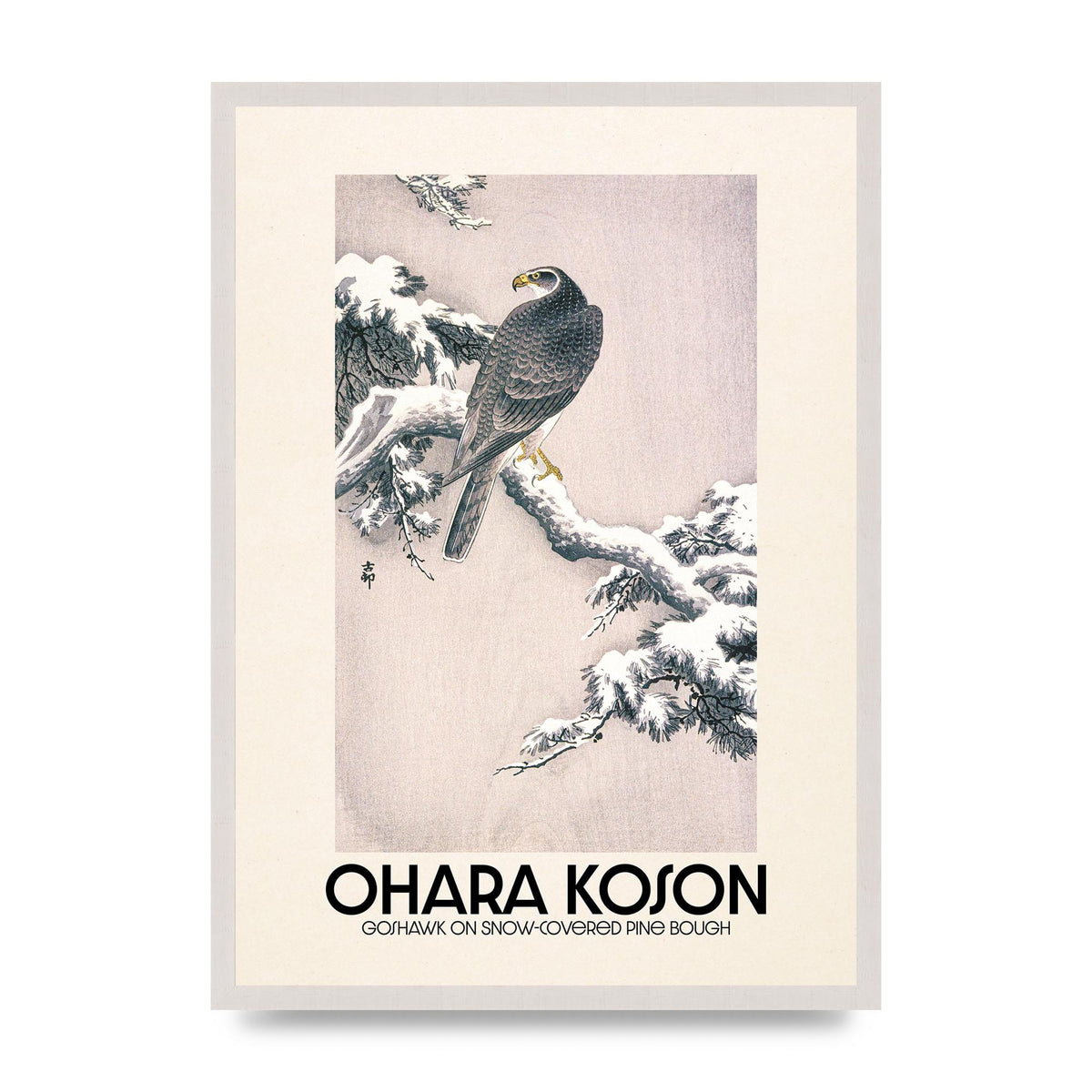 Ohara Koson Goshawk On Snow Covered Pine Bough Printed Poster - A2 framed
