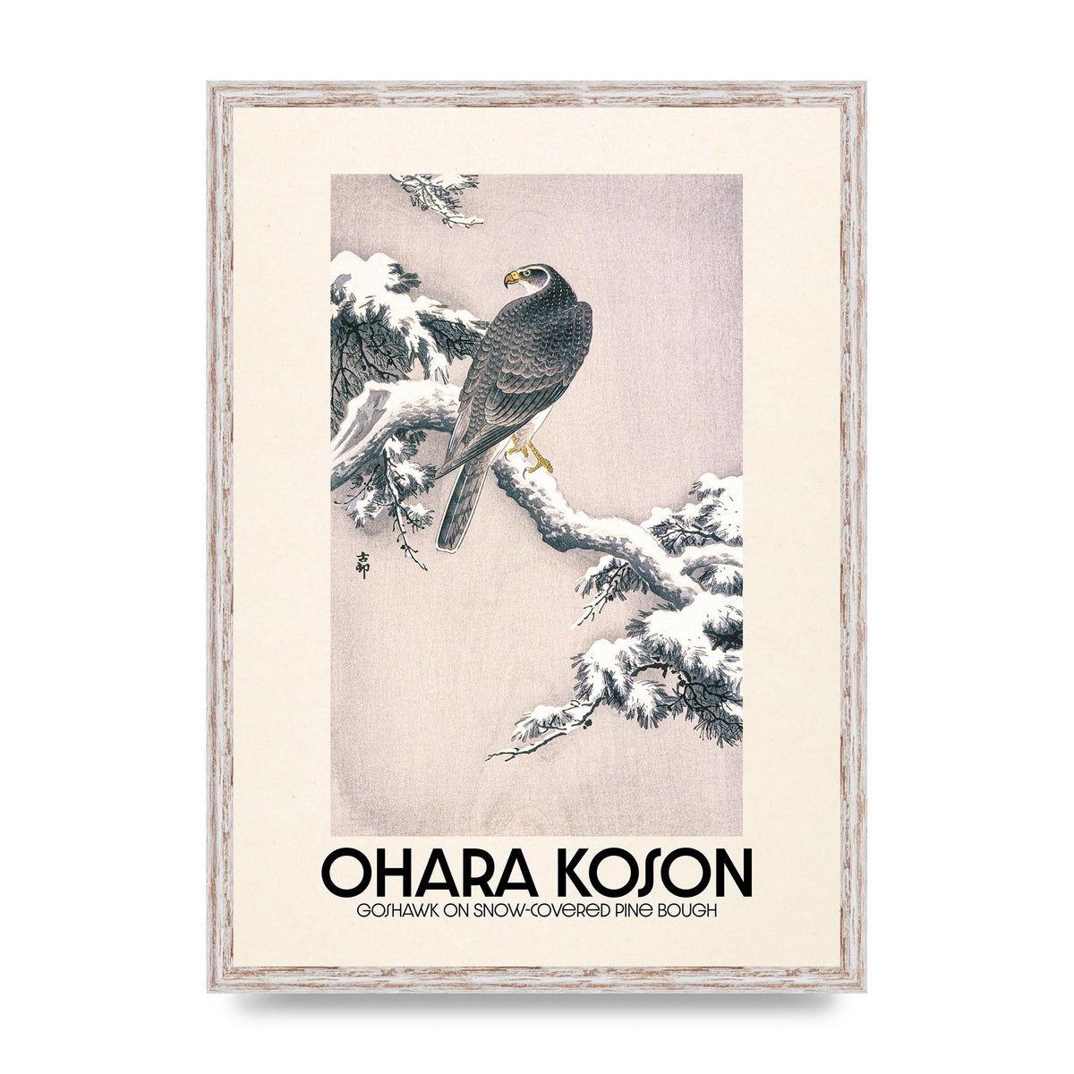 Ohara Koson Goshawk On Snow Covered Pine Bough Printed Poster - A2 framed