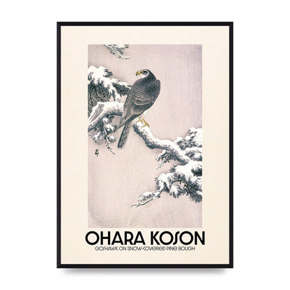 Ohara Koson Goshawk On Snow Covered Pine Bough Printed Poster - A2 framed