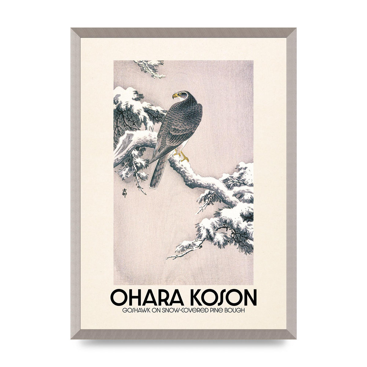 Ohara Koson Goshawk On Snow Covered Pine Bough Printed Poster - A2 framed